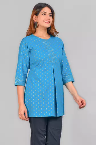 Women'S Cotton Floral Printed Short Kurti