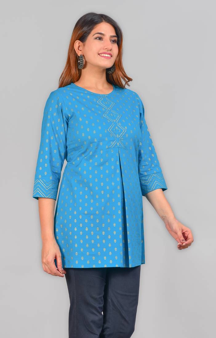 Women'S Cotton Floral Printed Short Kurti