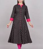 Women'S Rayon Floral Print Anarkali Kurti (Black)