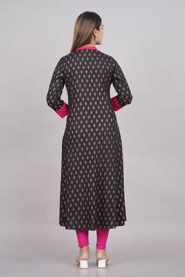 Women'S Rayon Floral Print Anarkali Kurti (Black) 2