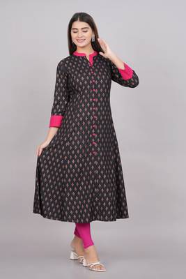 Women'S Rayon Floral Print Anarkali Kurti (Black) 3
