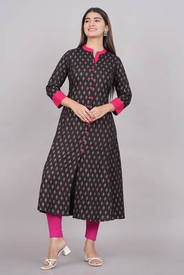 Women'S Rayon Floral Print Anarkali Kurti (Black) 4