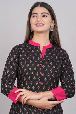 Women'S Rayon Floral Print Anarkali Kurti (Black) 5