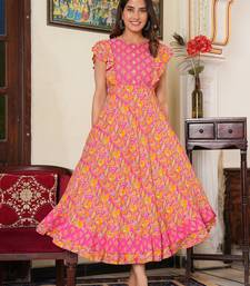 Women'S Floral Printed Embroidered Anarkali Kurti (Pink)