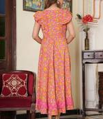 Women'S Floral Printed Embroidered Anarkali Kurti (Pink)