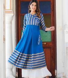 Women'S Rayon Stripe Printed Anarkali Kurti (Blue)