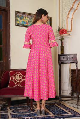 Women'S Floral Printed Anarkali Kurti (Pink) 3