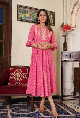 Women'S Floral Printed Anarkali Kurti (Pink) 1