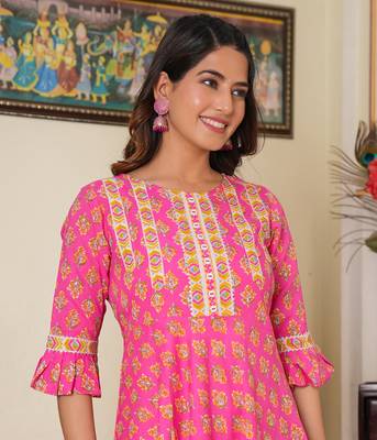 Women'S Floral Printed Anarkali Kurti (Pink) 4