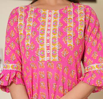 Women'S Floral Printed Anarkali Kurti (Pink) 5