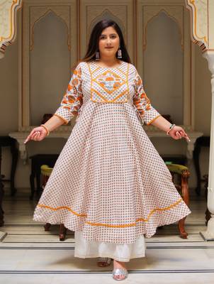 Women'S Plus Size Floral Printed Anarkali Kurti (Multi) 1