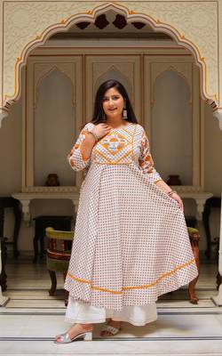 Women'S Plus Size Floral Printed Anarkali Kurti (Multi) 3