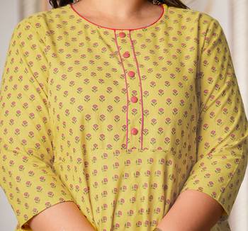 Women'S Plus Size Floral Printed Anarkali Kurti (Yellow) 5