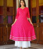 Women'S Floral Gold Printed Anarkali Kurti (Pink)