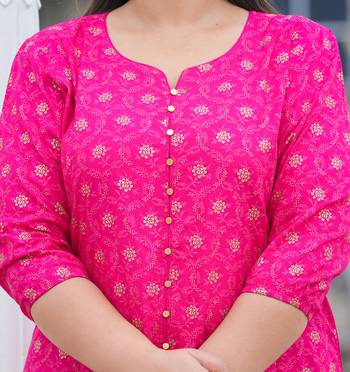 Women'S Plus Size Floral Gold Printed Anarkali Kurti (Pink) 5