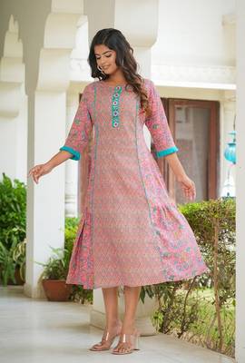Women'S Embroidered Floral Printed A-Line Kurta (Pink) 3