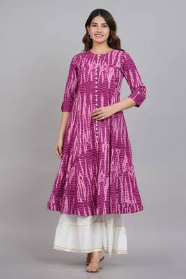 Women'S Tie & Dye Printed Anarkali Kurti(Purple) 1