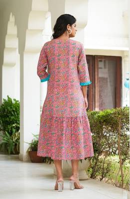 Women'S Embroidered Floral Printed A-Line Kurta (Pink) 1