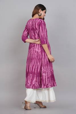 Women'S Tie & Dye Printed Anarkali Kurti(Purple) 2