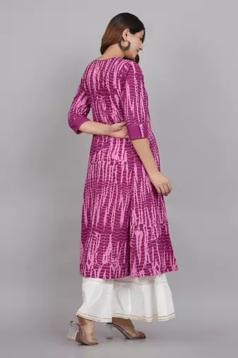 Women'S Tie & Dye Printed Anarkali Kurti(Purple)