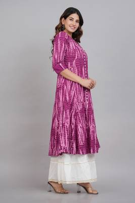 Women'S Tie & Dye Printed Anarkali Kurti(Purple) 3
