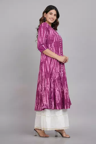 Women'S Tie & Dye Printed Anarkali Kurti(Purple)