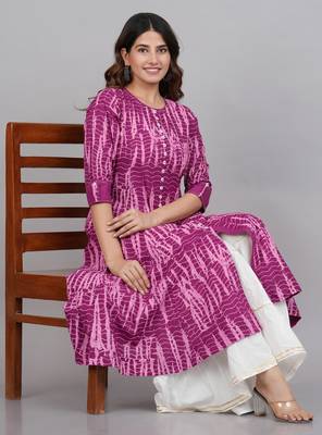 Women'S Tie & Dye Printed Anarkali Kurti(Purple) 4