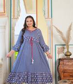 Women'S Plus Size Grey Floral Printed Anarkali Kurti (Grey)