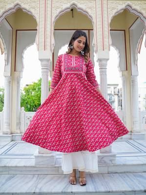 Women'S Rayon Floral Printed Anarkali Kurti (Red) 2