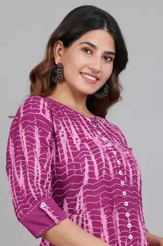 Women'S Tie & Dye Printed Anarkali Kurti(Purple)