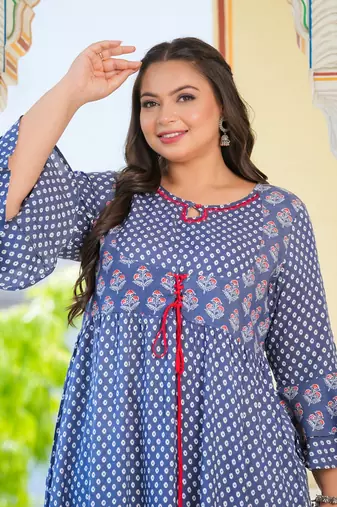 Women'S Plus Size Grey Floral Printed Anarkali Kurti (Grey)