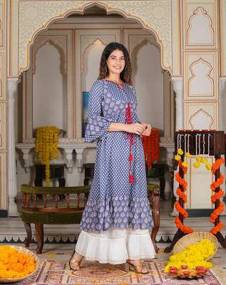 Women'S Grey Floral Printed Anarkali Kurti (Grey) 1