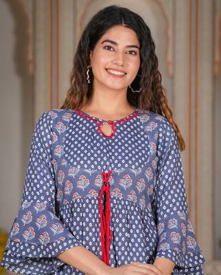Women'S Grey Floral Printed Anarkali Kurti (Grey) 5