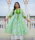 Women'S Plus Size Cotton Tie & Dye Printed Anarkali Kurta (Green)