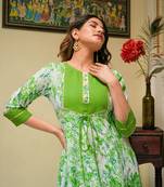 Women'S Cotton Tie & Dye Printed Anarkali Kurta (Green)