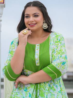 Women'S Plus Size Cotton Tie & Dye Printed Anarkali Kurta (Green) 4