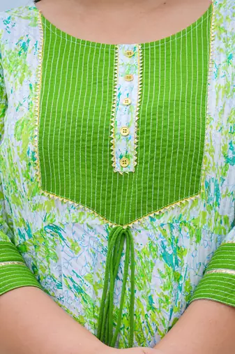 Women'S Plus Size Cotton Tie & Dye Printed Anarkali Kurta (Green)