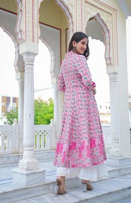 Women'S Geomatrical Printed Anarkali Kurti (Pink) 3