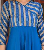 Women'S Rayon Stripe Printed Anarkali Kurti (Blue)