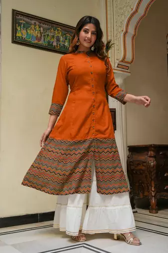 Women'S Rayon Zig-Zag Printed A-Line Kurti (Multi)