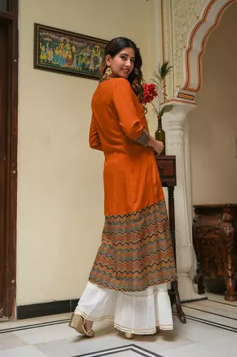 Women'S Rayon Zig-Zag Printed A-Line Kurti (Multi)