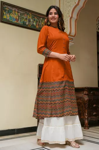 Women'S Rayon Zig-Zag Printed A-Line Kurti (Multi)