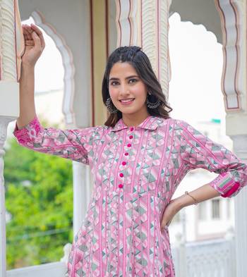 Women'S Geomatrical Printed Anarkali Kurti (Pink) 4