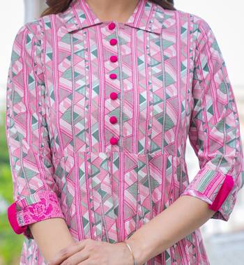 Women'S Geomatrical Printed Anarkali Kurti (Pink) 5