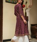 Women'S Cotton Gold Print Anarkali Kurti (Wine)