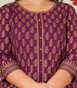 Women'S Plus Size Cotton Gold Print Anarkali Kurti (Wine)