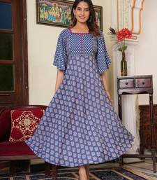 Women'S Floral Printed Smoking Embroidered Maternity Wear Anarkali Dress (Grey)