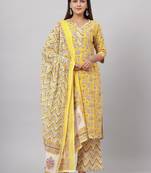 Floral Printed Pure Cotton Kurta with Pant & Dupatta