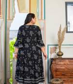 Women'S Plus Size Rayon Floral Printed Anarkali Kurti (Black)