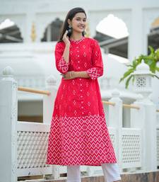 Women'S Cotton Ikat Printed A-Line Kurta (Red)